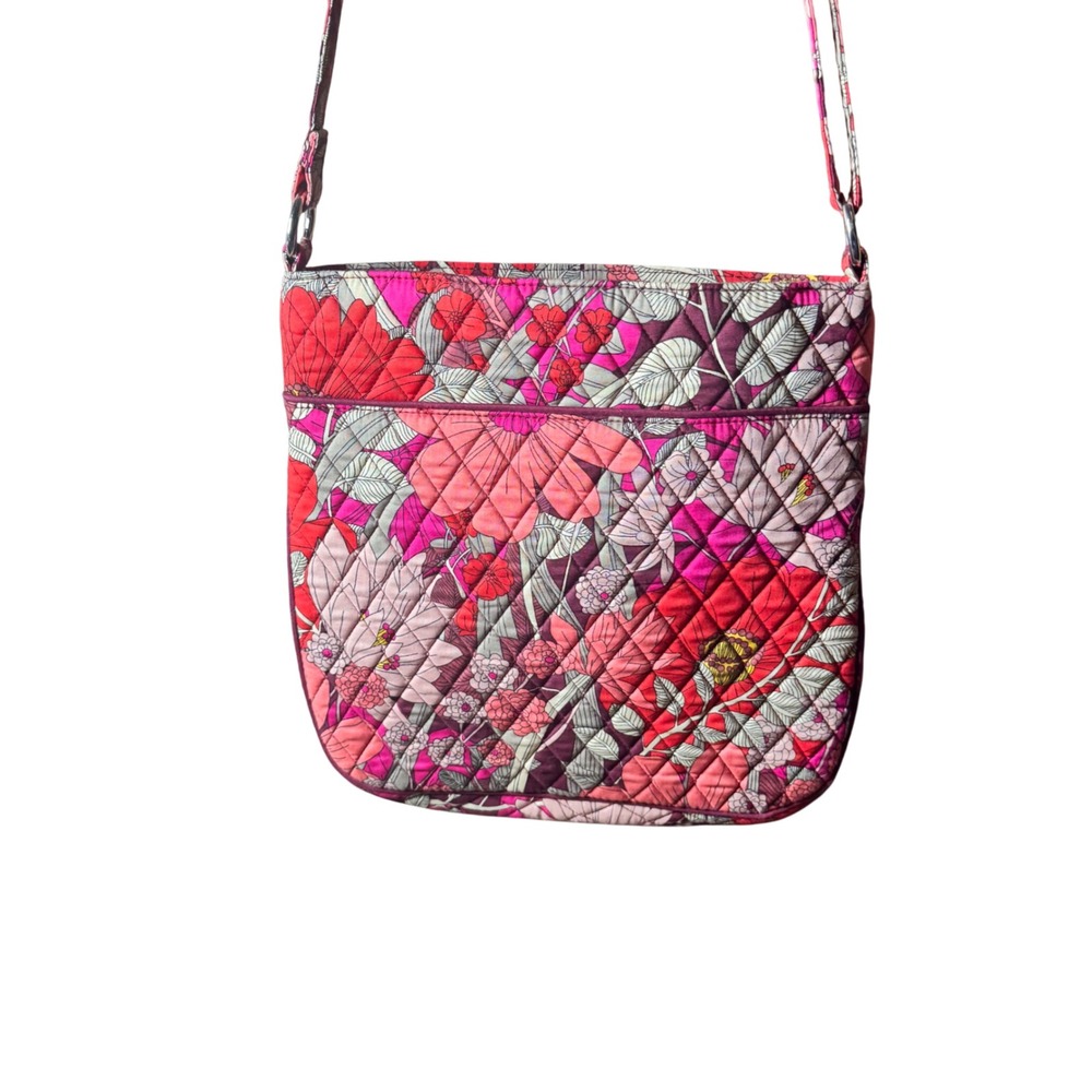 Vera‎ Bradley Floral Quilted Crossbody Bag Purse Red Pink Zipper Pockets